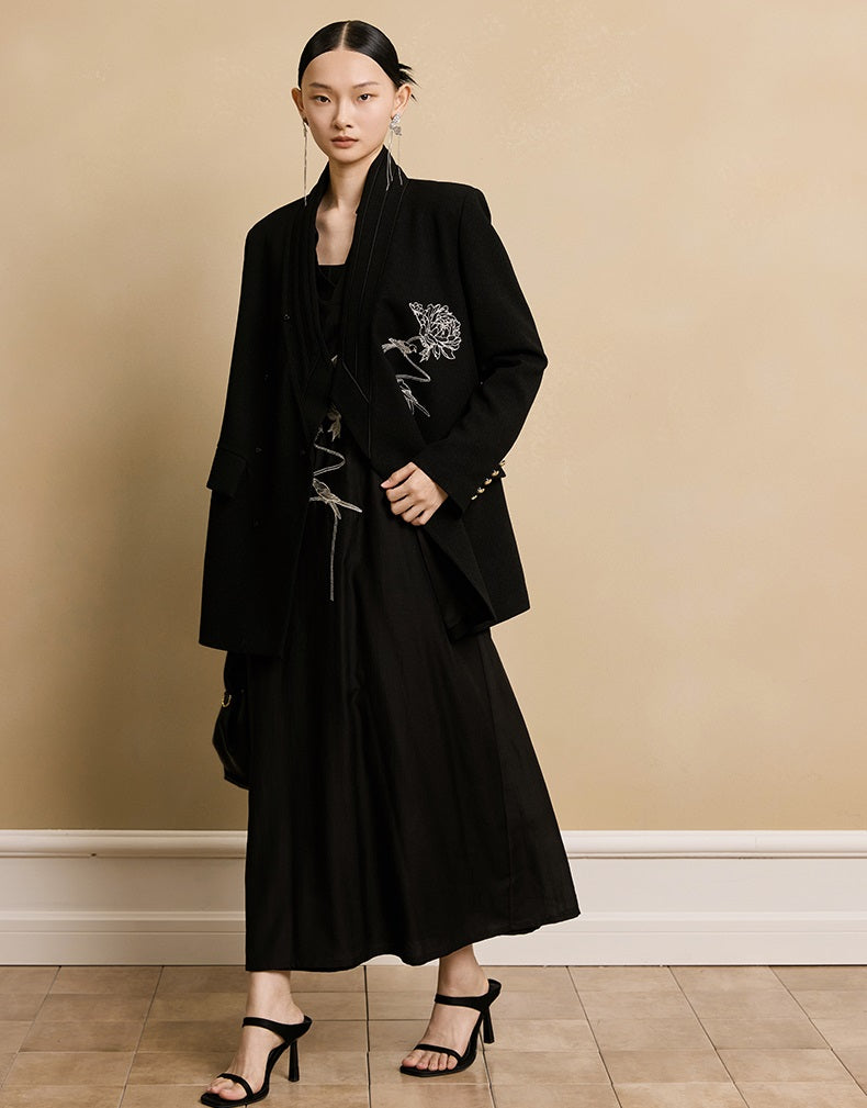 HECO Acetate Woven Embroidery V-Neck Blazer Women's Spring- LET.