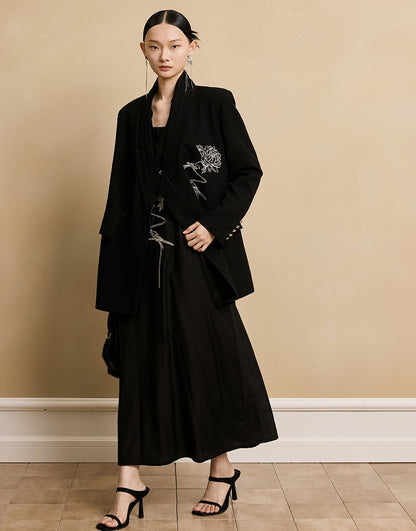 HECO Acetate Woven Embroidery V-Neck Blazer Women's Spring- LET.