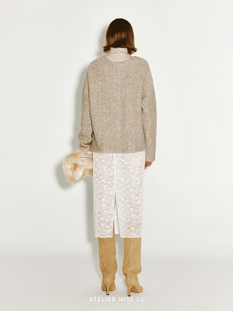 ATELIER MISS LU Love Geometric Fun Contrasting Sheep Wool Sweater - NESS.