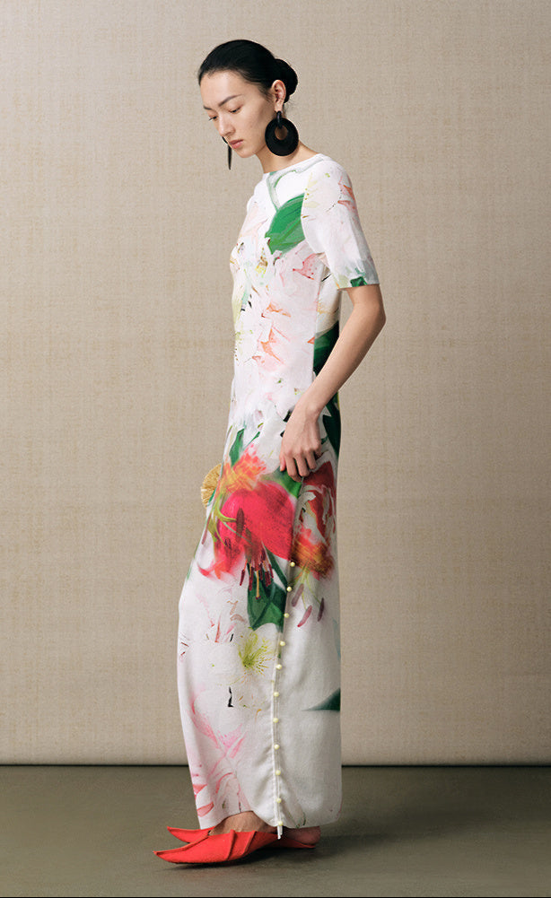 ZHUCHONGYUN round neck irregular floral dress-CABA.
