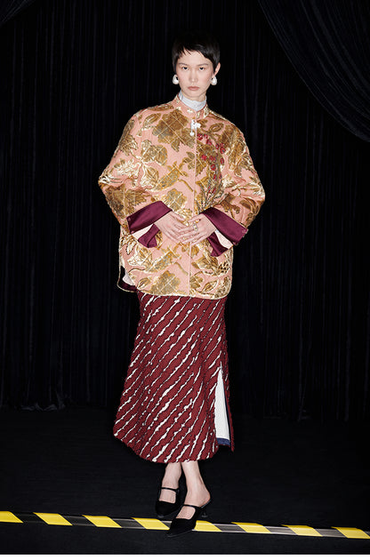 M essential Mackay designer embroidered lily of the valley quilted coat skirt set - nine.