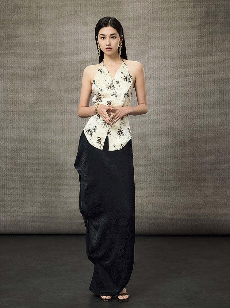 HECO Pleated Long Jacquard Slit Skirt - EAGLE.