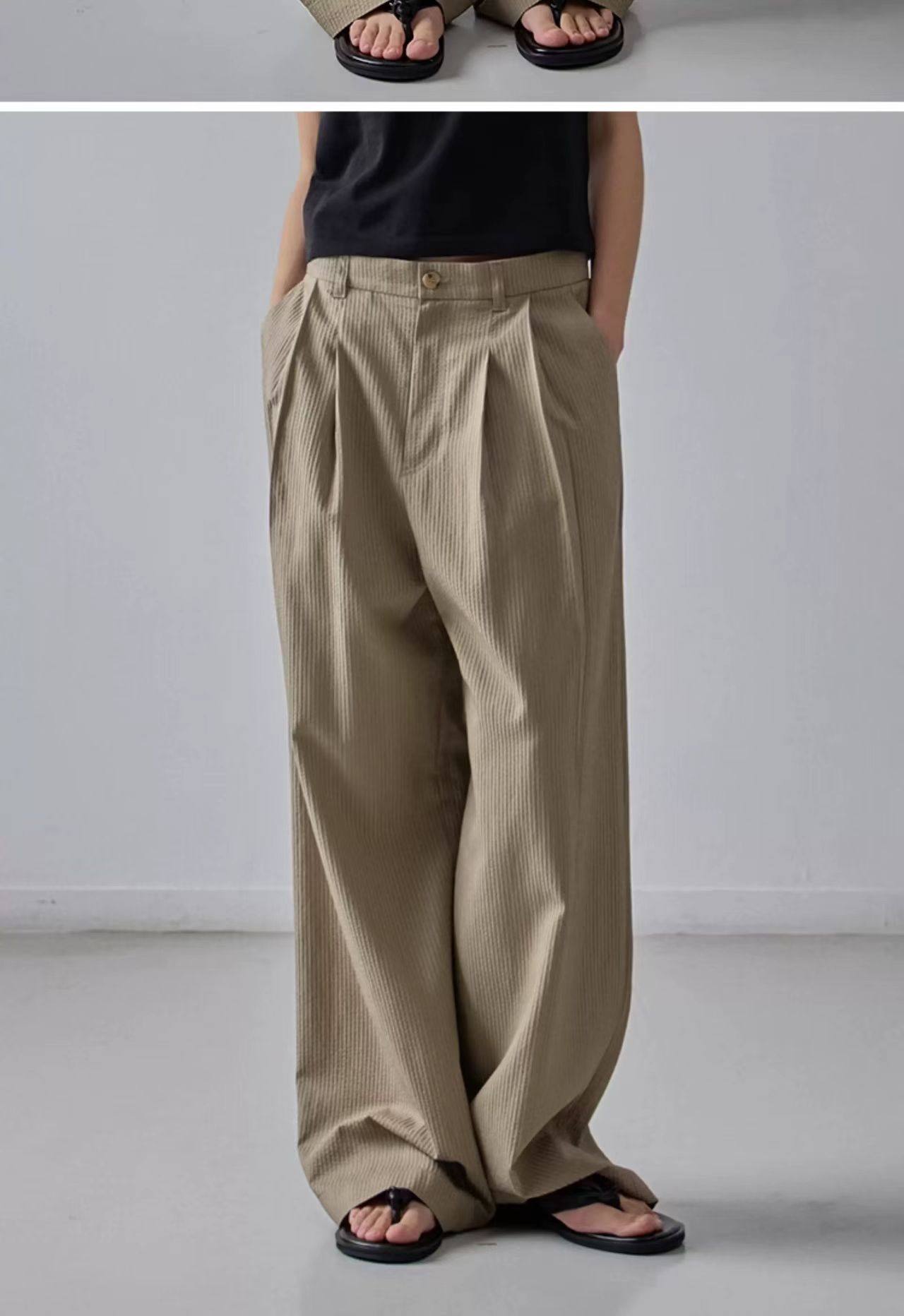 NOTHING WRITTEN Low Classic Casual Pants Women's Summer 2025 New Versatile High-Waisted Slimming Corduroy Straight-leg Wide-leg Pants-KATE'