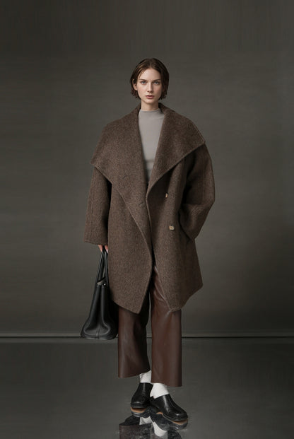 PIAOIN European collar design high-end double-sided wool tweed coat -BLOSSOM