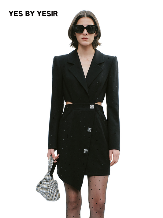 YES BY YESIR asymmetrical waistless suit dress - MENT.