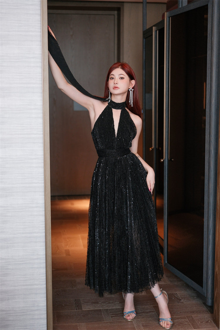 Wardrobes by Chen High End Black Halter Neck Sleeveless lbd Cocktail Dress-Blackie