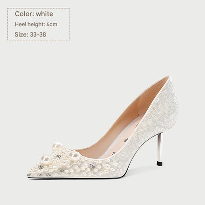 PJJUU pointed toe high heeled rhinestone shoes - GLAP.