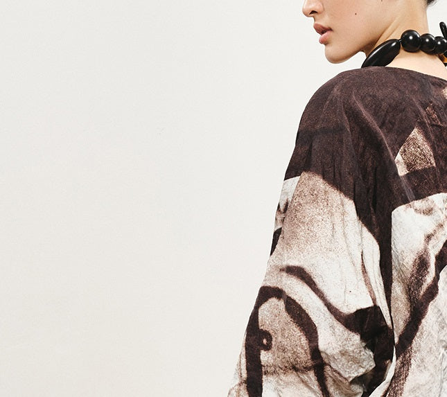 ZHUCHONGYUN stork leaf autumn song curved hem top--LUPIN.