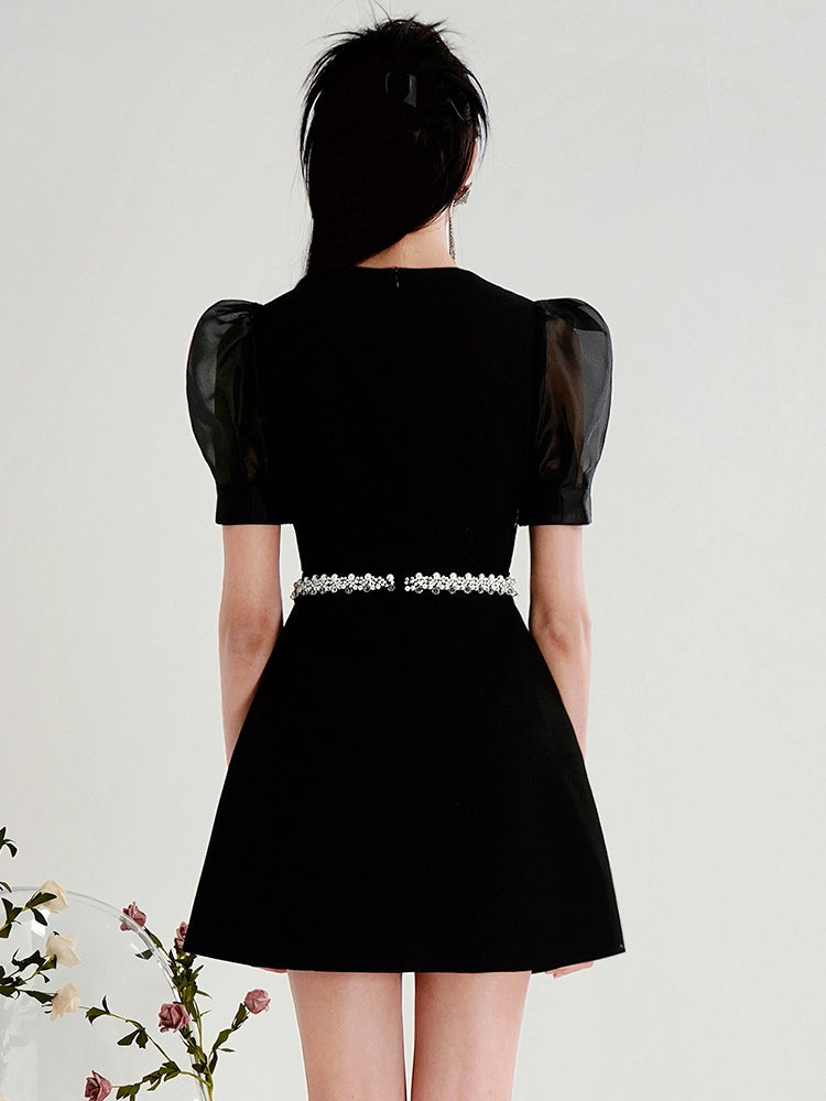 CHECOCRE Black Stubble Vintage Temperament Light Familiar Style Dress - JUSTIN