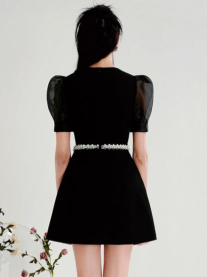 CHECOCRE Black Stubble Vintage Temperament Light Familiar Style Dress - JUSTIN