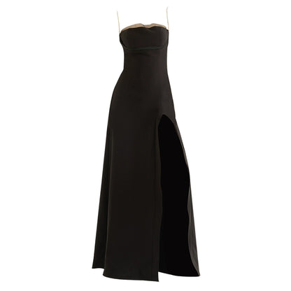 GOUDIN Black light luxury long dress sexy dress-JIK.
