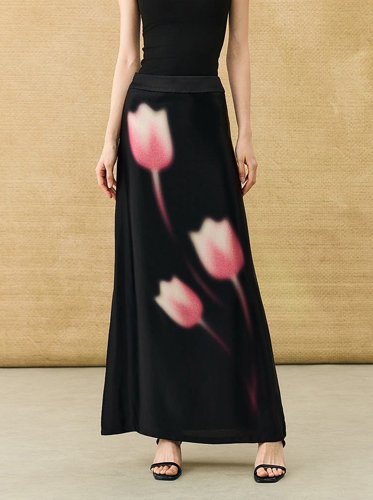 HECO Chinese high-end acetic acid skirt summer tulip print drape - ESSENCE.