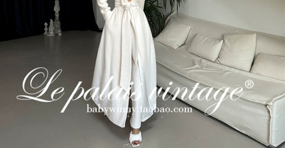 Le Palais Vintage Luxury White Fur Hand bag Plush Vest High Waist Wide-leg Pants Suit-Sonia