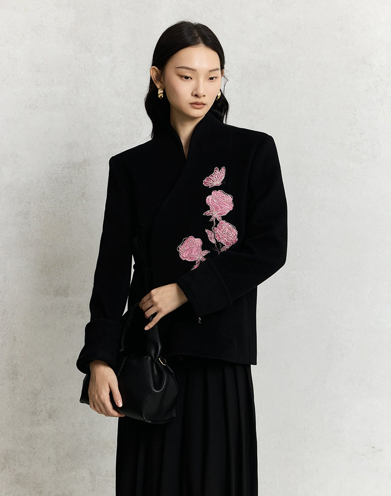 HECO Rose Tweed black apricot long sleeve lace up Jacket Women - less.