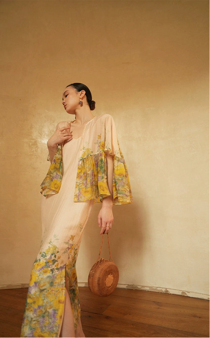 LE VENT&TES AILES Artistic 100% Silk  floral Printed Dress - NINA