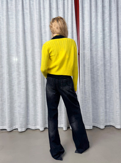 ANNAKIKI furry crew neck slim sheep knitted cardigan sweater-RIN