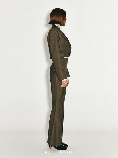ATELIER MISS LU Button-down Hem Straight Wool Cropped Suit - JECOR.
