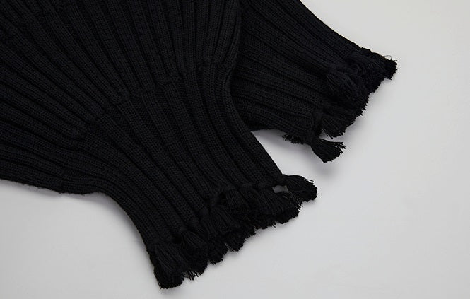 ZHUCHONGYUN black knot tassel sheep wool knit cardigan jacket-DOMEL.