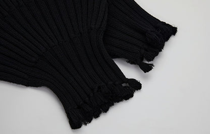 ZHUCHONGYUN black knot tassel sheep wool knit cardigan jacket-DOMEL.