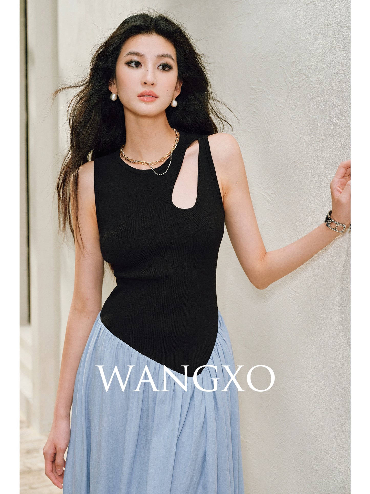 WANGXO |Tailoring Sleeveless Umbrella Hem Dress in Sculpted Casual Elegance -LUMA
