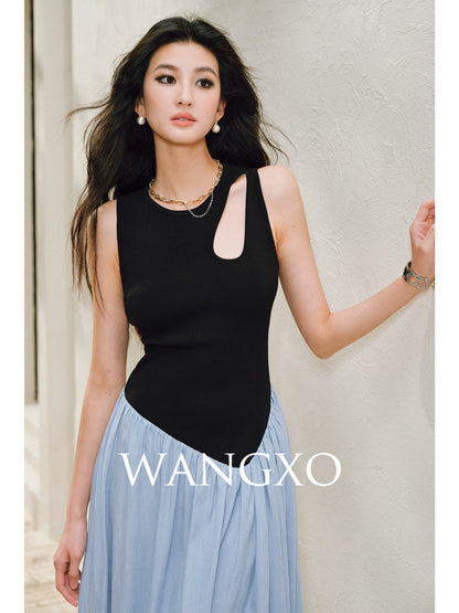 WANGXO |Tailoring Sleeveless Umbrella Hem Dress in Sculpted Casual Elegance -LUMA