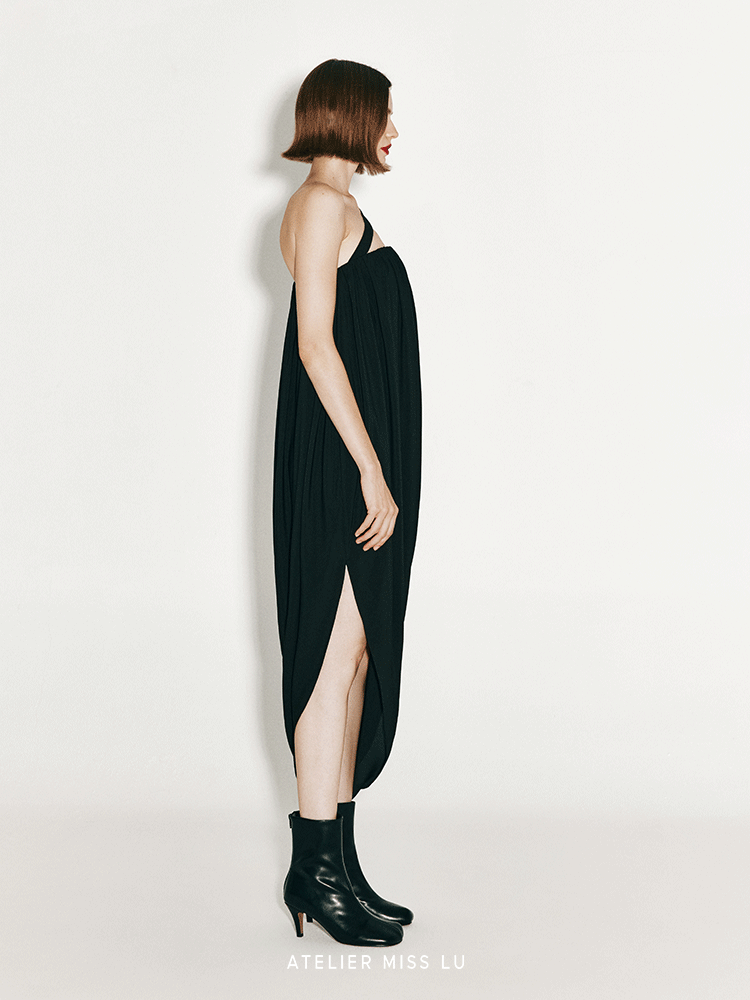 ATELIER MISS LU  Strap Vertical Draped Irregular Dress - ELLE