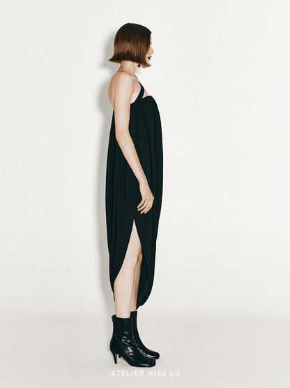 ATELIER MISS LU  Strap Vertical Draped Irregular Dress - ELLE