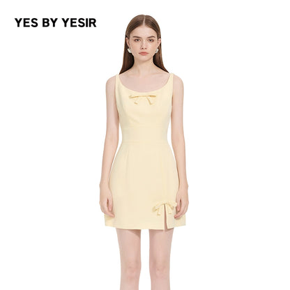 YES BY YESIR | Ye Qians Yellow Bow Slit Dress with Starlet Silhouette -ALIONA.