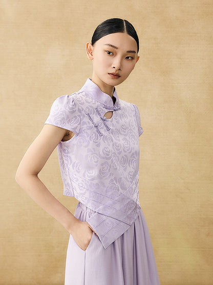 HECO Chinese acetate stand-up collar hollow buckle T-shirt - QUES.