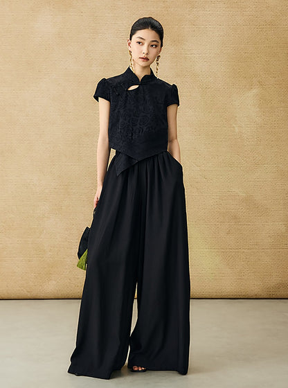 HECO Chinese acetate stand-up collar hollow buckle T-shirt - QUES.