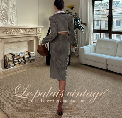Le palais vintage style slim short jacket and hip skirt- MAY