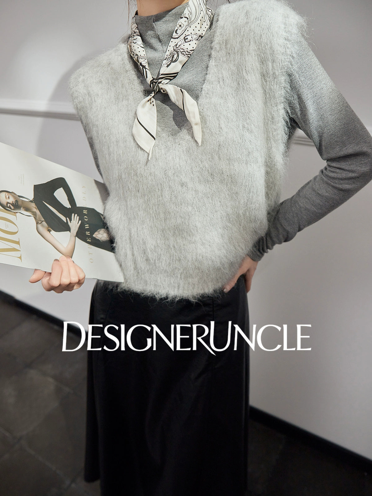 DGU "Qi Mist" light gray plush outer wear versatile commuter slimming top - HIGGS