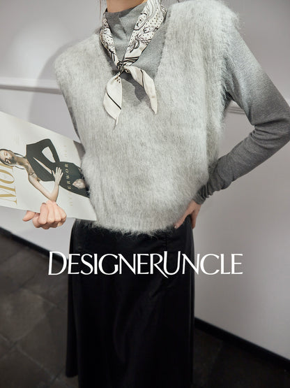 DGU "Qi Mist" light gray plush outer wear versatile commuter slimming top - HIGGS