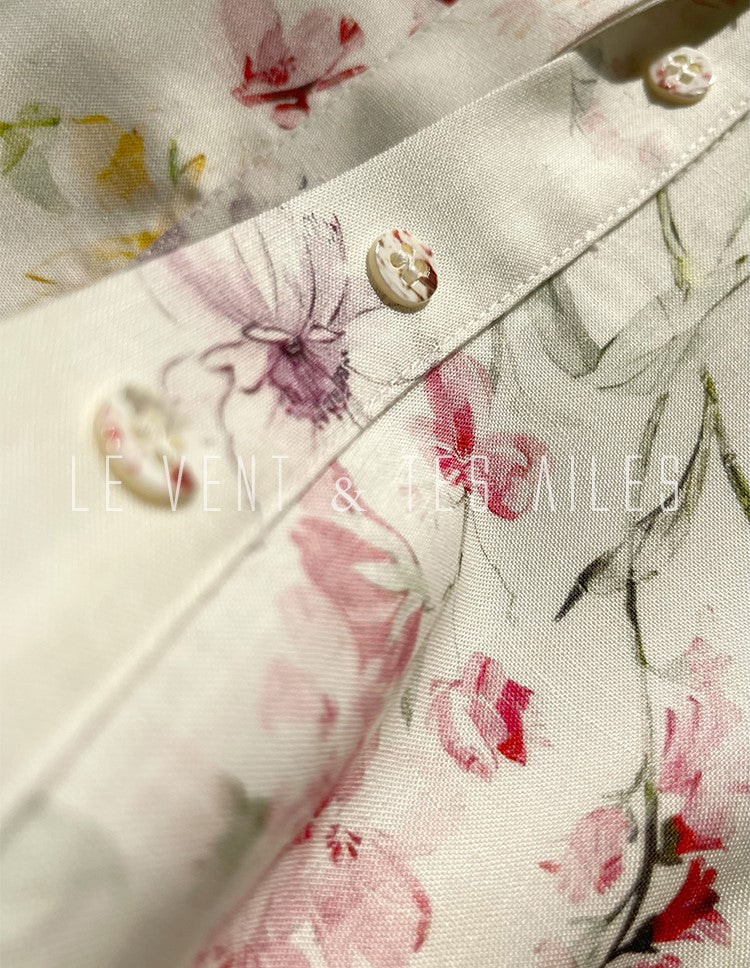 LE VENT&TES AILES Luxury summer vacation floral print Fancy Midi Dress-ZOE