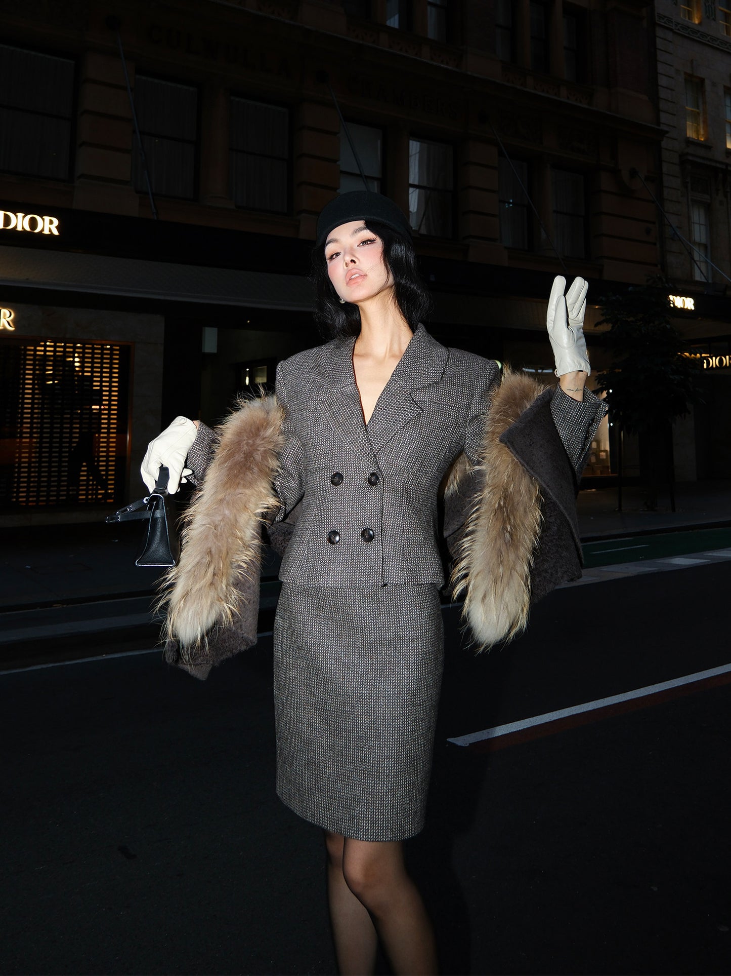 MEI SANGUAN Coffee Plaid Blazer & Midi Skirt Suit - OLIVIA