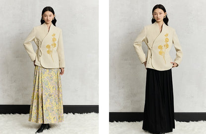 HECO Rose Tweed black apricot long sleeve lace up Jacket Women - less.