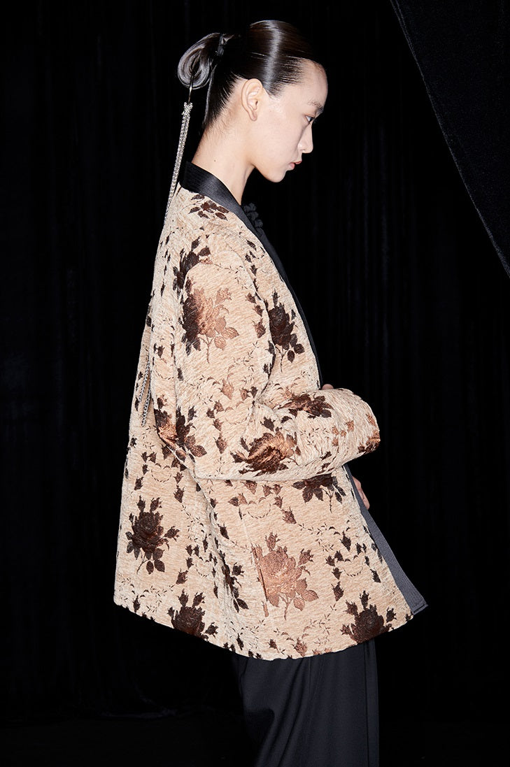 M essential Mackay designer Drop coffee jacquard crochet embroidered  jacket - stans apere