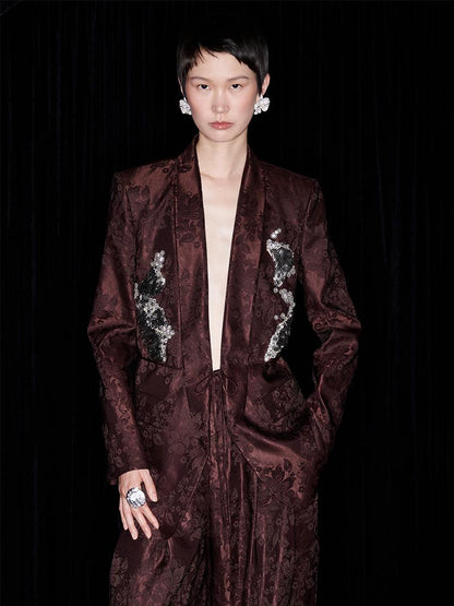 M essential Mackay designer embroidered jacquard pant suit - Buniu.