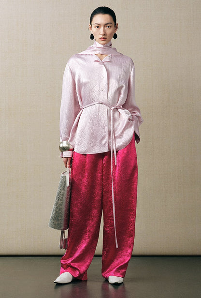 ZHUCHONGYUN irregular long sleeve shirt and ruched long skirt outfit set-REINER.