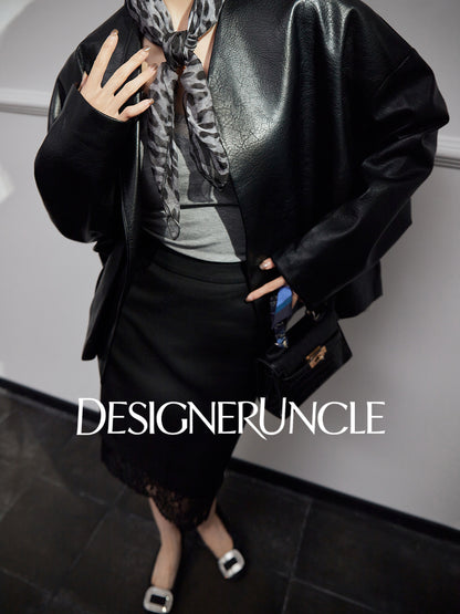 DGU High-end black leather silhouette niche sense commuting high-end style dress - Claude.
