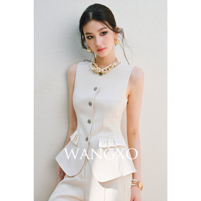 WANGXO |Custom Metal Buckle Round Neck Umbrella Hem Waist Vest- KIRA.