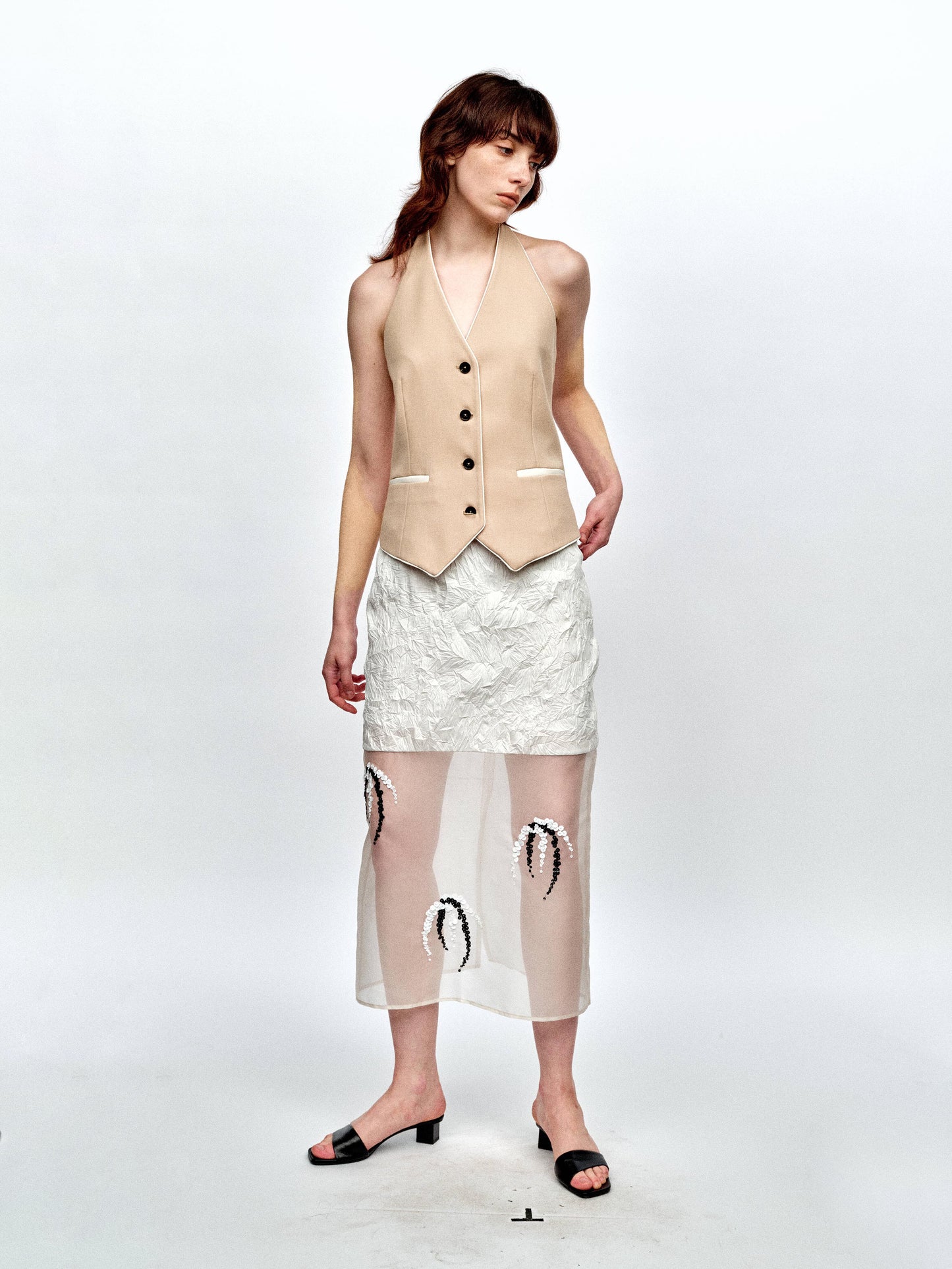 SERRER Sequins embellished silk panels white skirt - JACKSON.