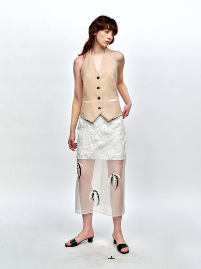 SERRER Sequins embellished silk panels white skirt - JACKSON.