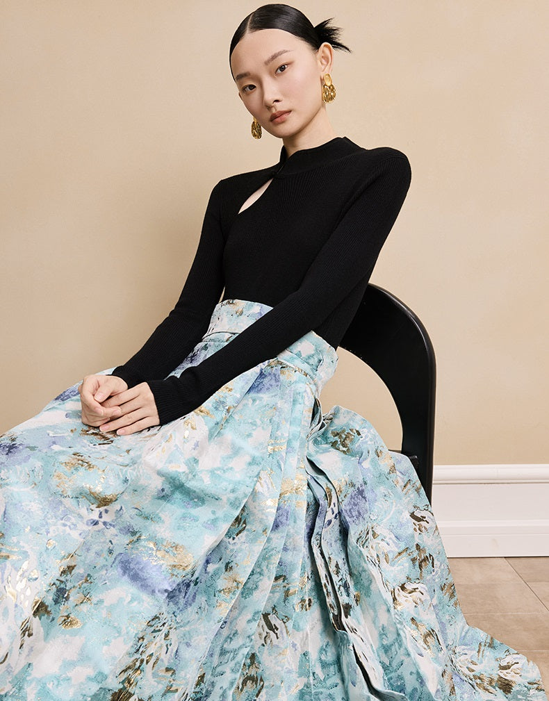 HECO Stand Collar red black white apricot Slim Bottom top Spring - treat.