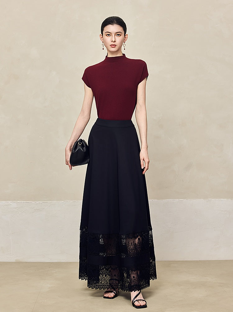 HECO Sleeveless Slim Mock Collar Red Black Gray Knit Top  - THRONE.