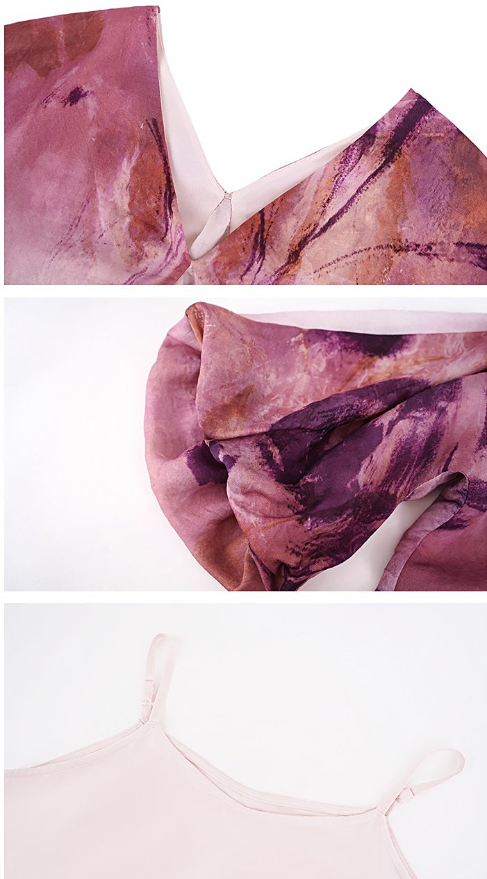 HECO Chinese Silk V-neck Dress Summer Elegant Floral Slim Long dress - GINE .