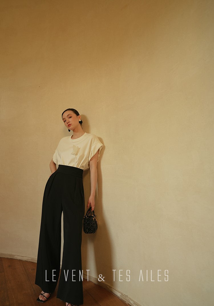 LE VENT&TES AILES  handmade Lush 100 cotton 3d flower short-sleeved top-Lyra