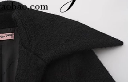 Le Palais Vintage  large skirt black woolen coat-KIA