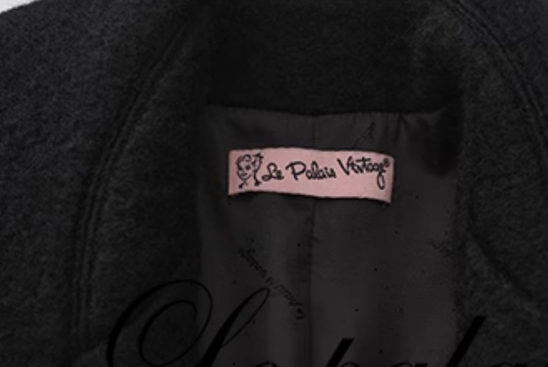 Le Palais Vintage  large skirt black woolen coat-KIA