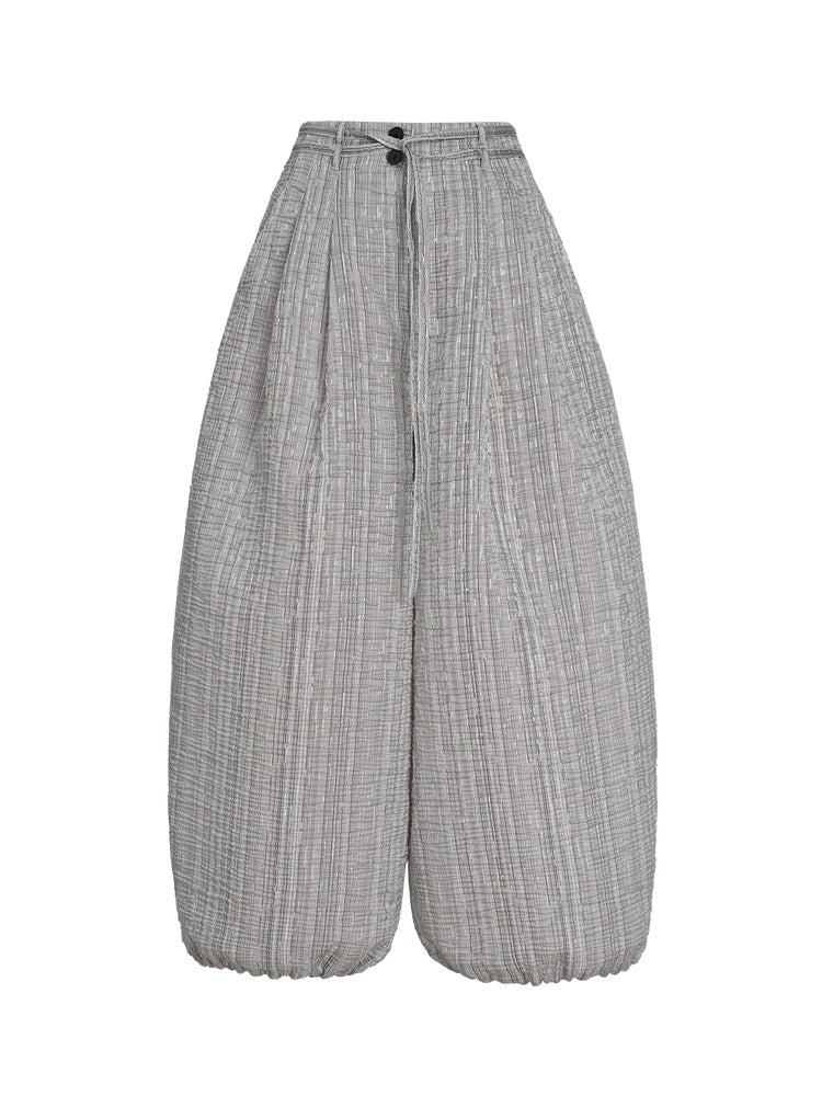 ZHUCHONGYUN Summer Silver Striped Pleated Airy Bloomer Pants--CELTY